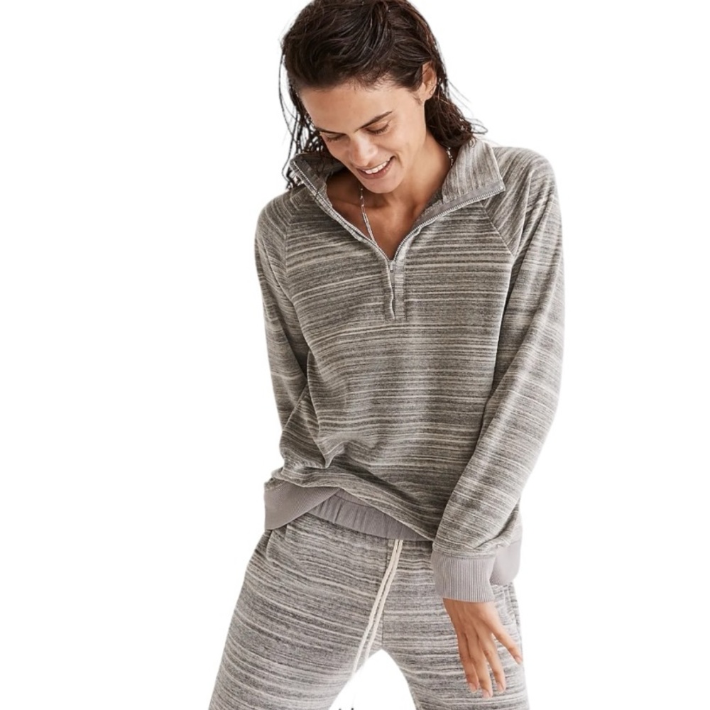 Madewell MWL Velour Space-Dyed Half-Zip Sweatshirt size L